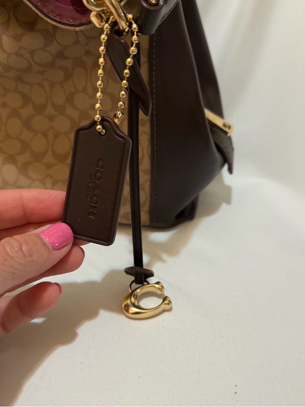 Coach Brown Signature Canvas Shoulder Bag with Dark Brown Trim - Picture 8 of 12